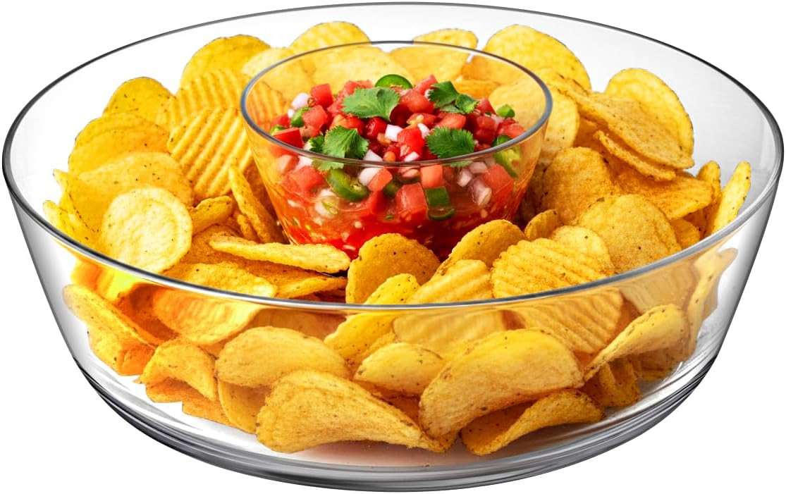 Charlie - Plastic Chip and Dip Bowl, Clear Serving Platter, Unbreakable Party Appetizer Tray, BPA-Free, Dishwasher-Safe, Great for Chips, Salsa, Veggies, Snacks, and More | Amazon (US)