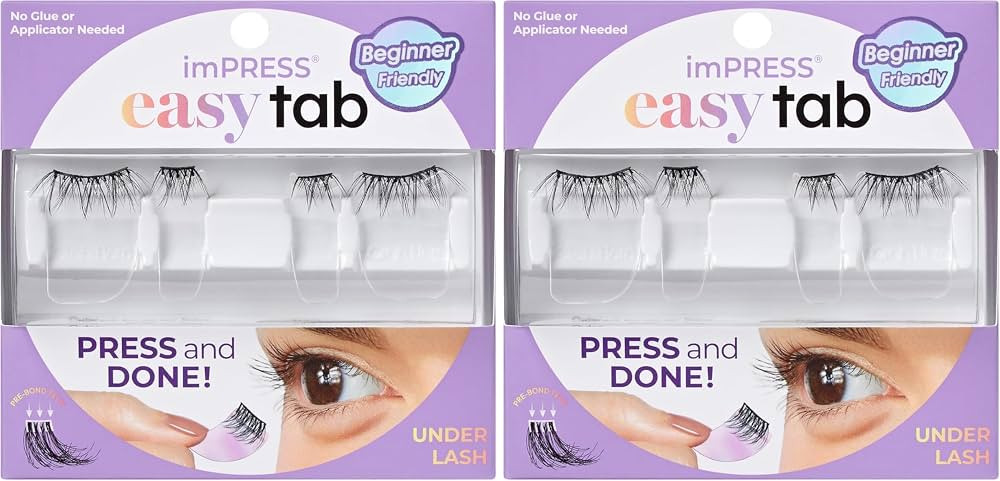 KISS imPRESS Falsies Easy Tab Press On Self Adhesive Eyelashes, Black, 'Classy Natural', 1 Pair o... | Amazon (US)