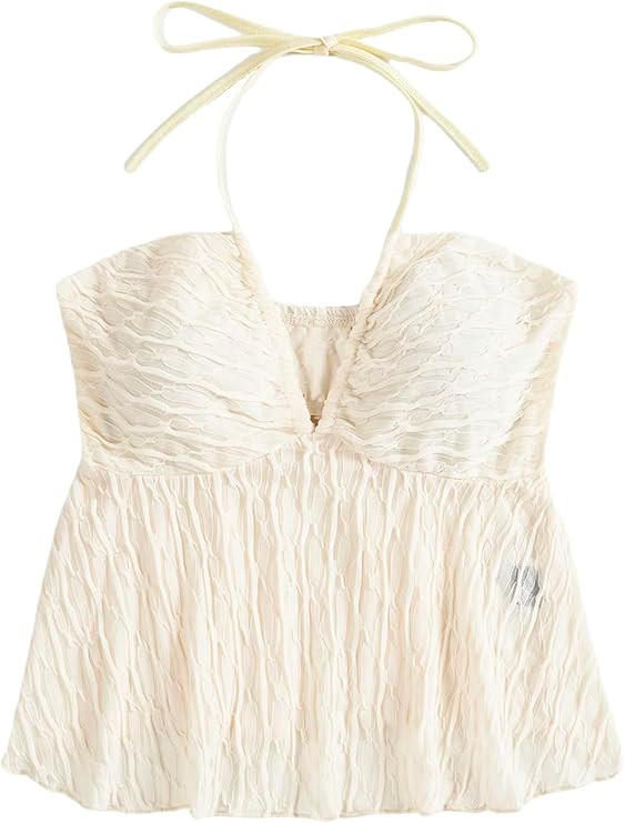 SHENHE Women's Tie Halter Neck Backless Ruffle Hem Sexy Peplum Crop Top Sleeveless Top | Amazon (US)