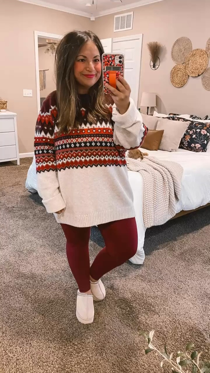 Snuggling up in my favorite cozy sweater that feels like a warm hug! Perfect for chilly days and hot cocoa vibes. ☕️ I am SO ready for Christmas break!
slippers: fit true to size // wearing a 5
leggings: fit true to size // wearing a large
sweater: fits true to size // wearing a men’s XL 

 #LTKMidsize #LTKFindsUnder50 #LTKStyleTip