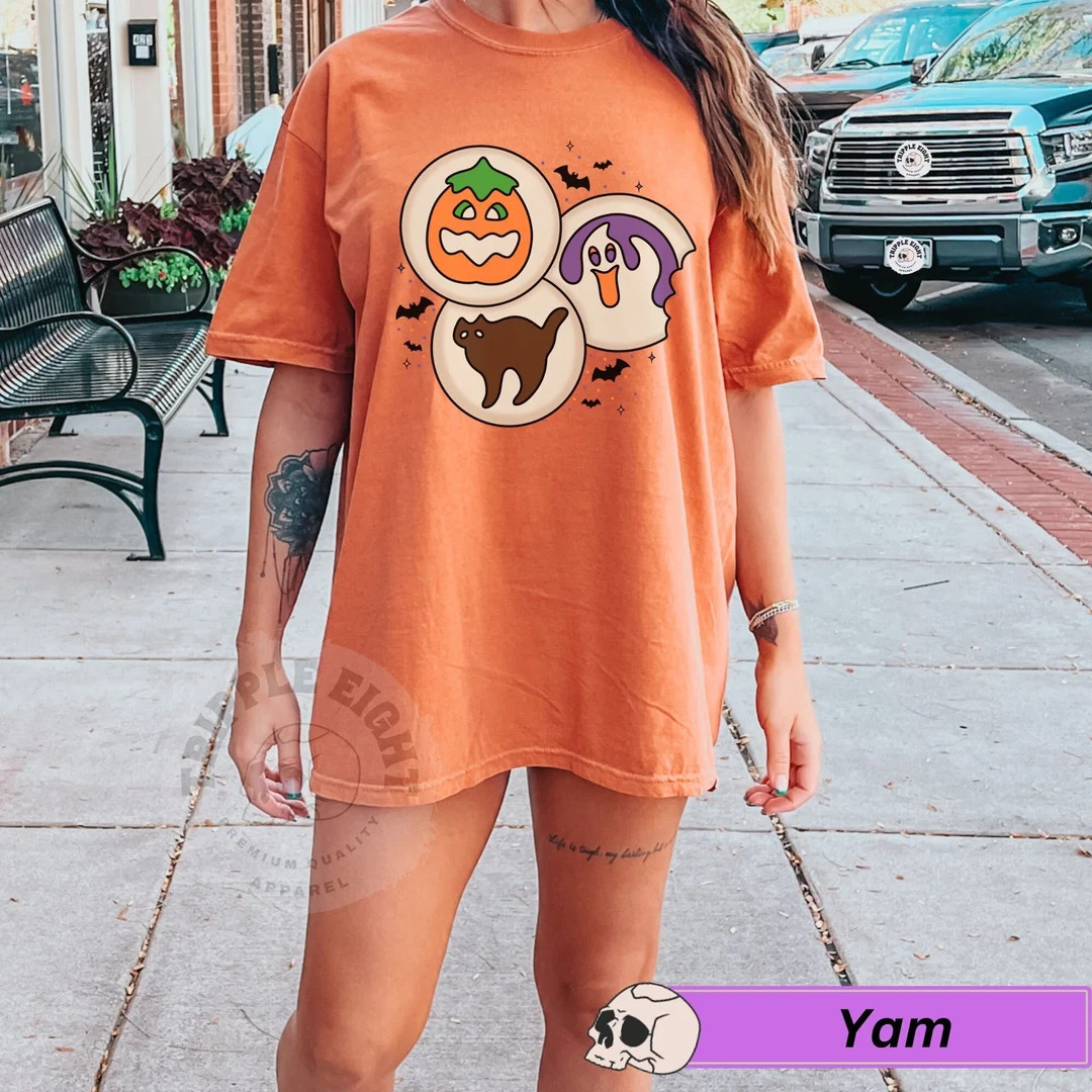 Halloween Sugar Cookie Shirt, Spooky Season Cat Pumpkin Boo Ghost Crewneck, Halloween Cookies Shi... | Etsy (US)
