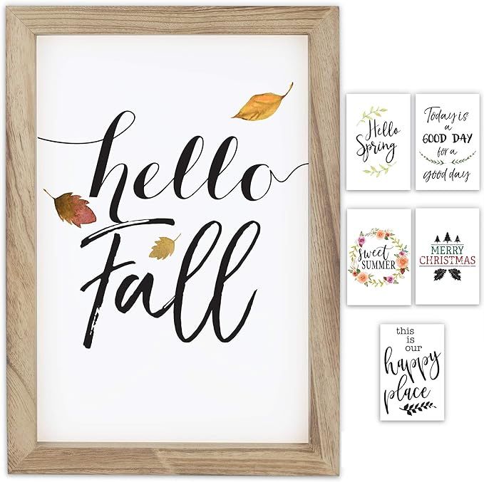 Farmhouse Wall Decor Signs For Fall Decorations With Interchangeable Sayings - Rustic 11x16” Wo... | Amazon (US)