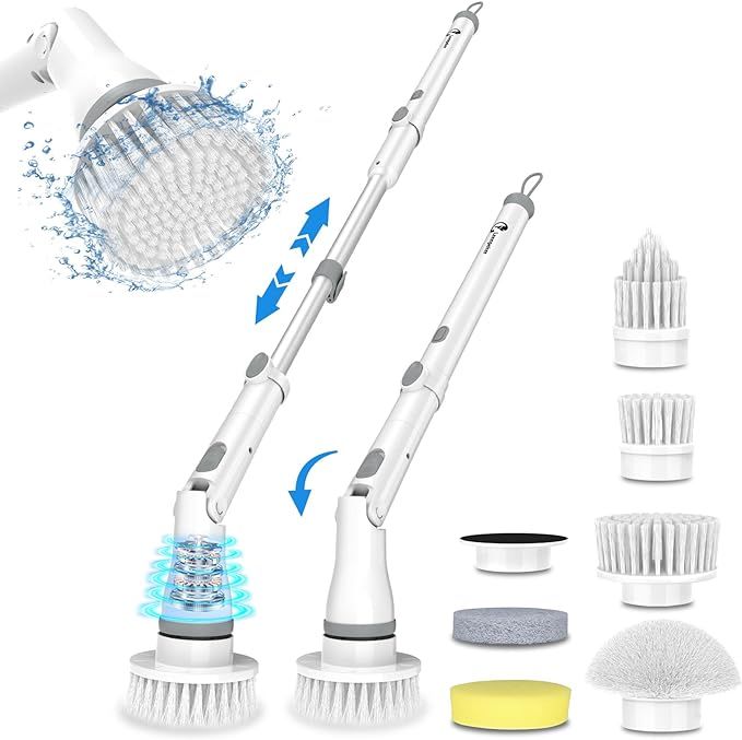 Electric Spin Scrubber, LEENPEKER Adjustable Cordless 450RPM Power Shower Cleaning Brush with 6 B... | Amazon (US)