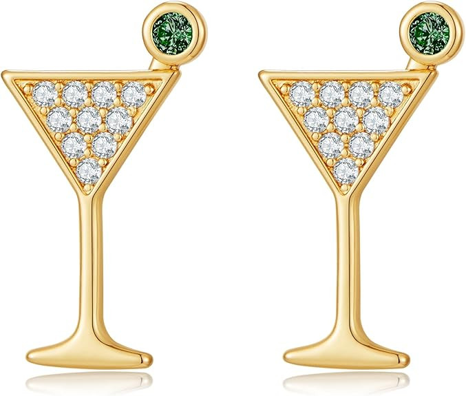 18K Gold Plated Martini Cocktail Stud Earrings with Zircon Accents Dainty Delicate Glamorous Crys... | Amazon (US)