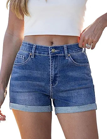 luvamia Jean Shorts for Women Trendy Mid Rise Fold Hem Distressed Short Shorts Beach Casual Summe... | Amazon (US)