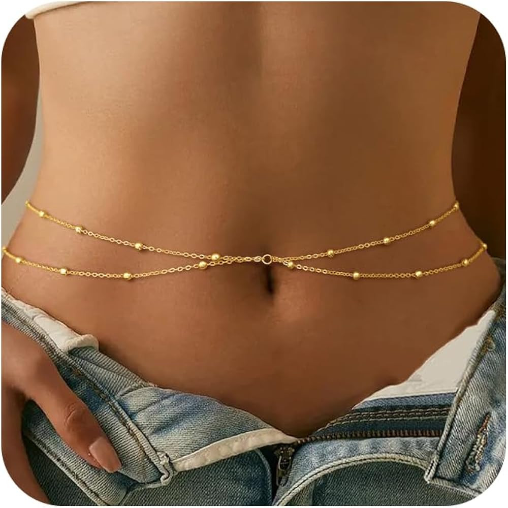 CHESKY Waist Chain for Women, Dainty 14K Gold Plated Belly Chain for The Waist Adjustable Waterpr... | Amazon (US)