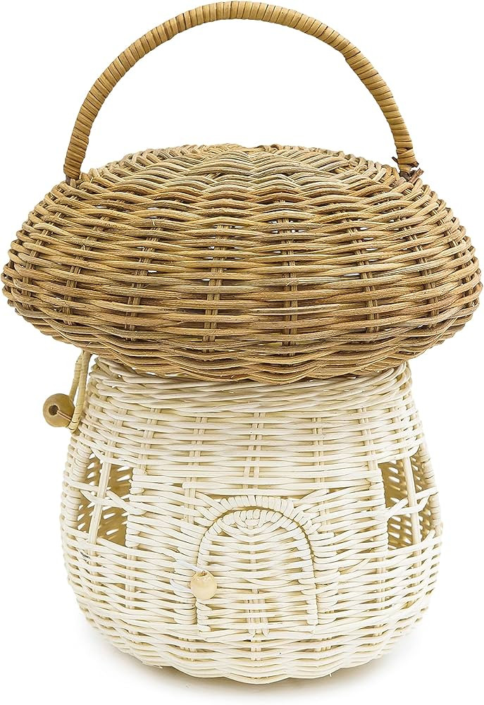 KOLWOVEN Mushroom Rattan Storage Basket with Lid - Mouse in a Box House- Small Doll house- Decora... | Amazon (US)