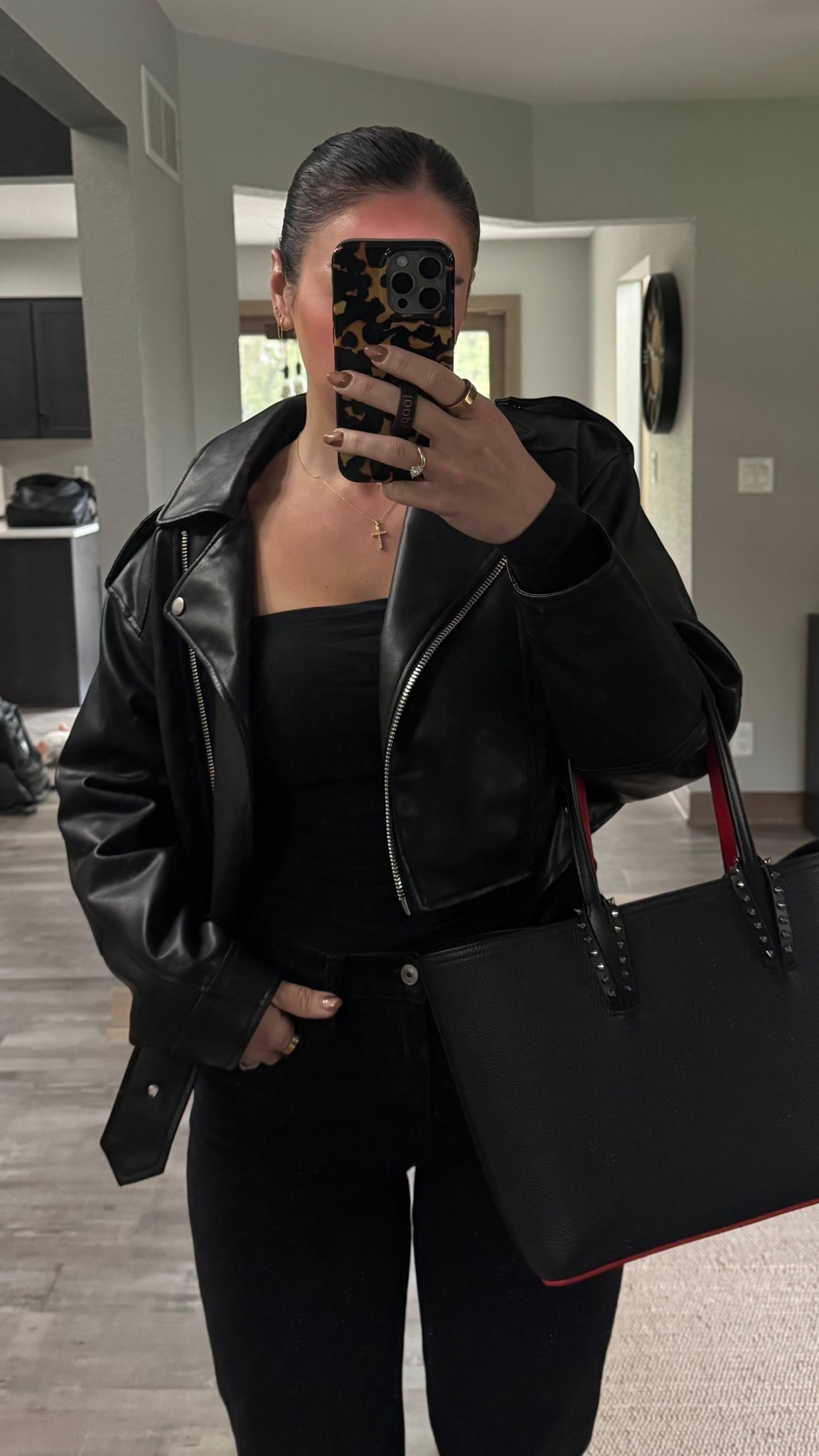 All black fall outfit of the day 🖤 Amazon leather jacket, black denim, Abercrombie denim, designer handbag, office outfits for fall weather, preppy fall,jackets, fall street stylee

#LTKWorkwear #LTKFindsUnder100 #LTKStyleTip