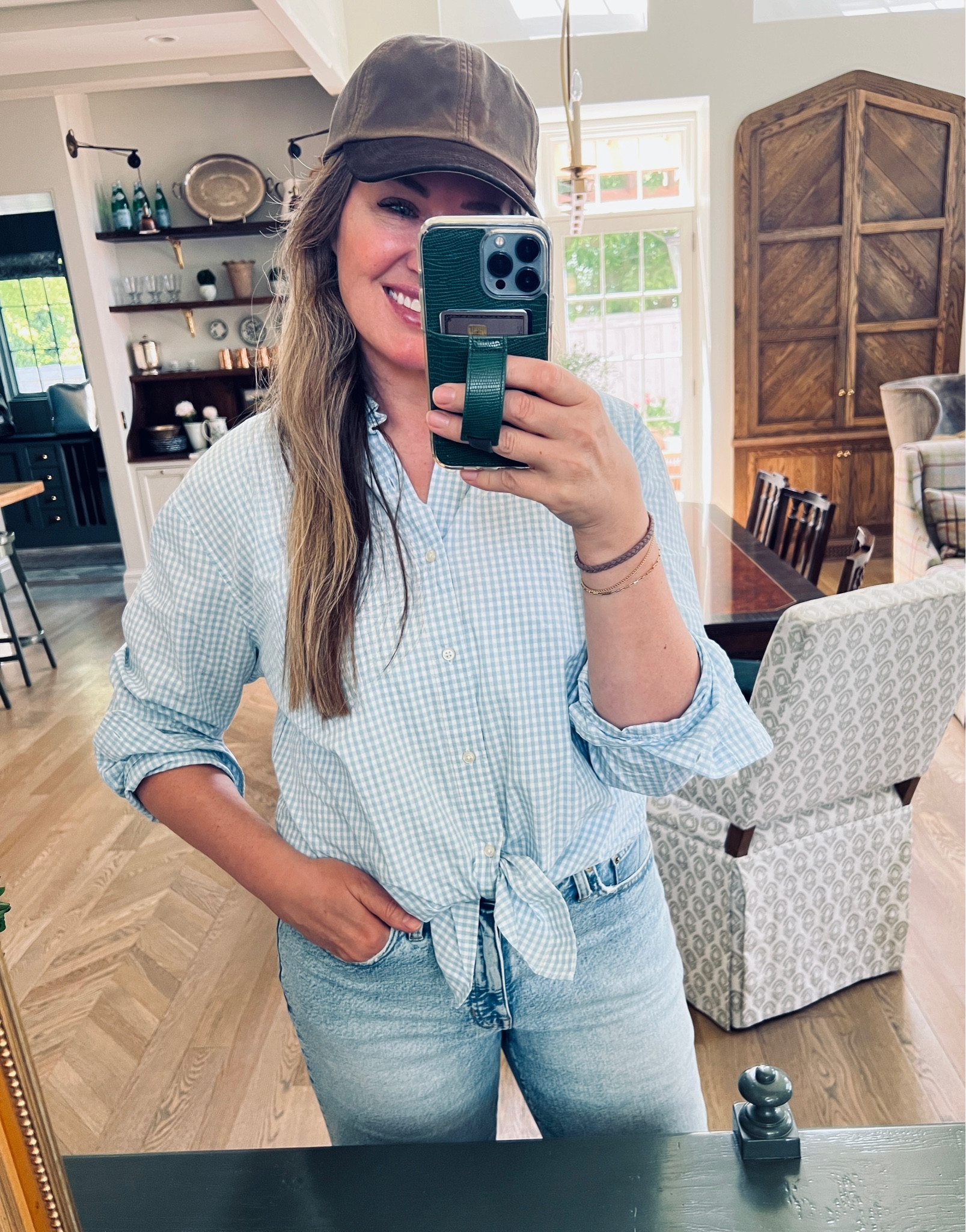 Last day of school, blue & white field day so I stole my honeys shirt! Leather/wax hat is from Scotland on my website at www.millcreekmanor.market ♥️