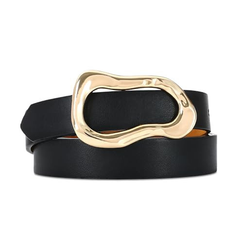 RISANTRY Black Belt for Women Stylish Gold Buckle Fashion Leather Waist Belt Perfect for Jeans and Dresses | Amazon (US)