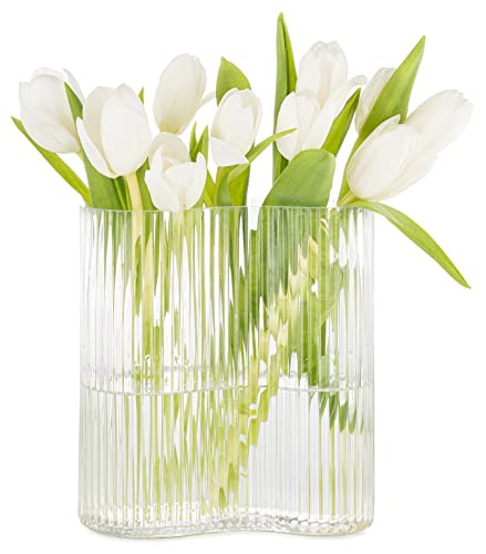 Glass Vase for Centerpieces,Modern Large Vase for Flowers,Footprint Shape Striped Bottle for Home... | Amazon (US)