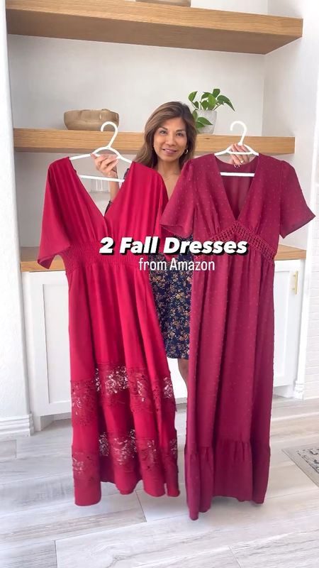 First dress in small, color is called Dark Red, wearing regular bra.
Second dress in small, color is called 3050-withered, wearing pasties.
Blue dress in XS.
Sandals fit tts.
Boots tts.
Amazon finds, wedding guest dress, fall family photos, fall dress, maternity photos, fall events, fashion over 40, petite style, affordable fashion.

#LTKfindsunder50 #LTKSeasonal #LTKwedding