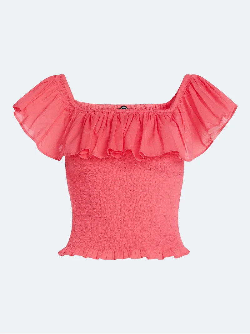Scoop Women’s and Women’s Plus Off-the-Shoulder Smocked Ruffle Cotton Top, Sizes XS-4X | Walmart (US)