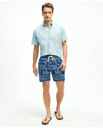 5" Stretch Montauk Print Swim Trunks | Brooks Brothers
