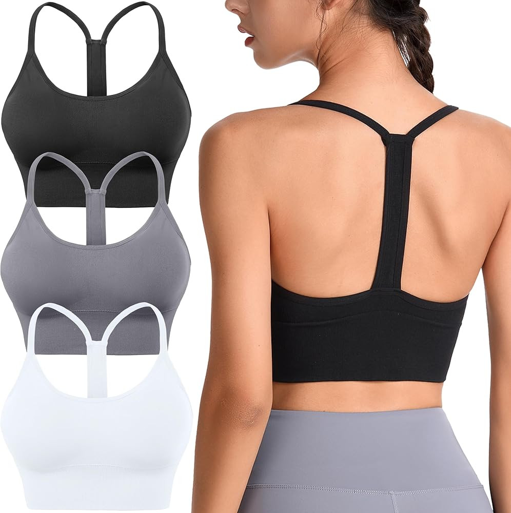 Evercute Racerback Sports Bras Padded Y Racer Back Cropped Bras for Yoga Workout Fitness Low Impa... | Amazon (US)