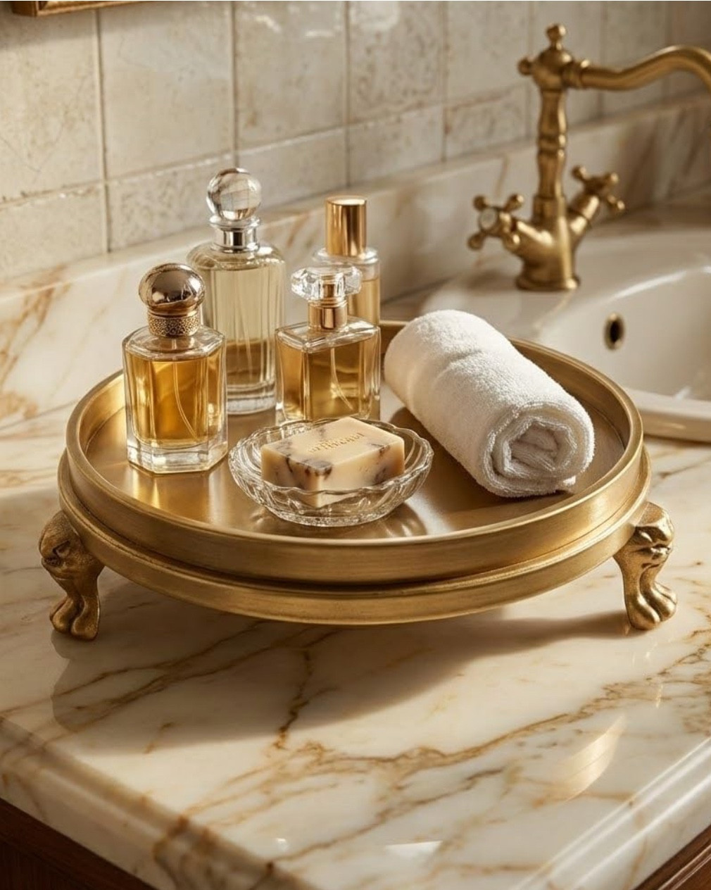 FOOTED GOLD TRAY
I like that this one is larger than the ones I currently own.. and the possibilities are truly endless! Bathroom, kitchen, dinning room… bedroom… coffee table… 

10"L x 10"W x 3"H
