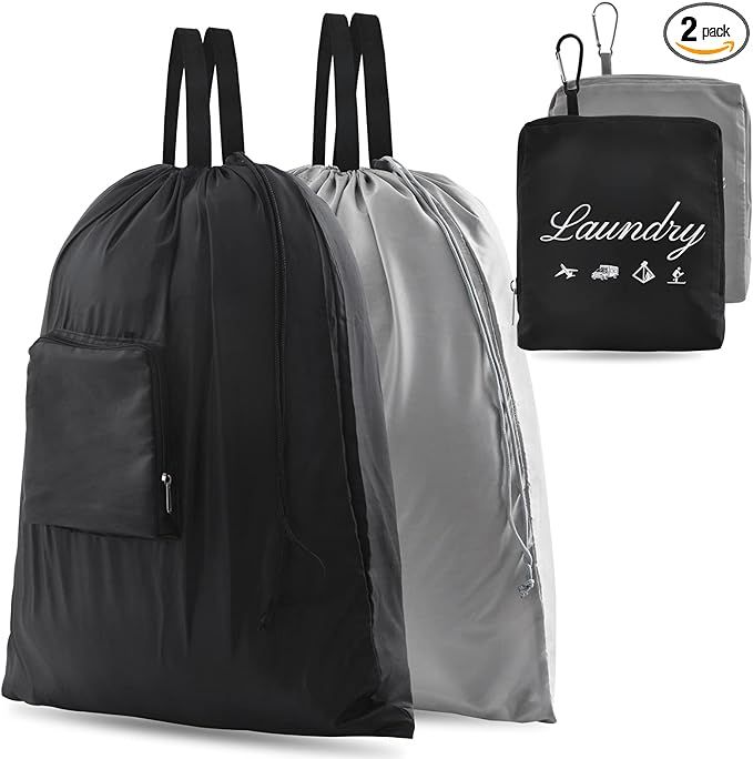 2 Pcs JHX Dirty Laundry Bag【Upgraded】 with Handles and Aluminum Carabiner, Collapsible Clothe... | Amazon (US)