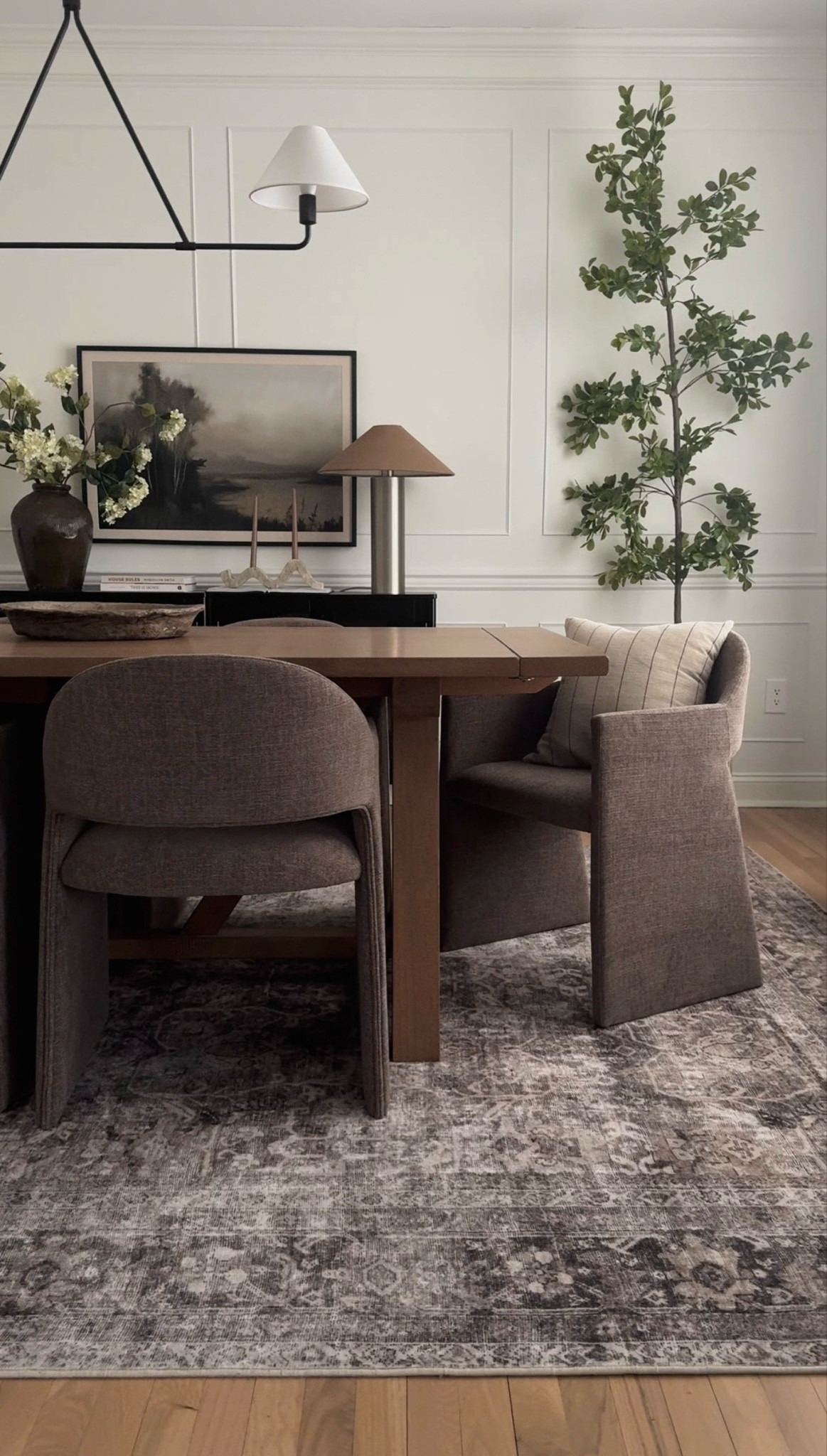 Dining room decor, dining room table, dining room chairs, throw pillow, dining room rug, olive tree, sideboard decor, spring decor, sideboard styling, upholstered dining chair

#LTKHome