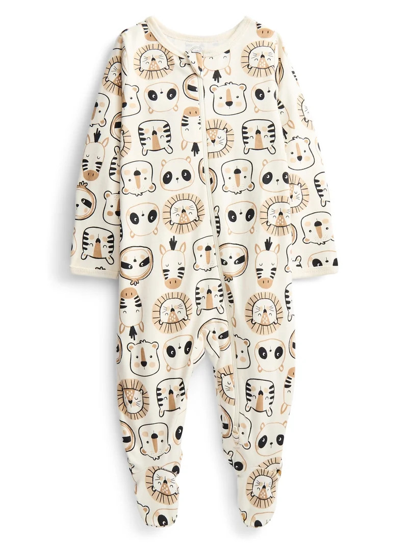 Wonder Nation Baby Boys or Girls Zip Front Footed Pajamas, Sizes Preemieie-6/9 Months | Walmart (US)