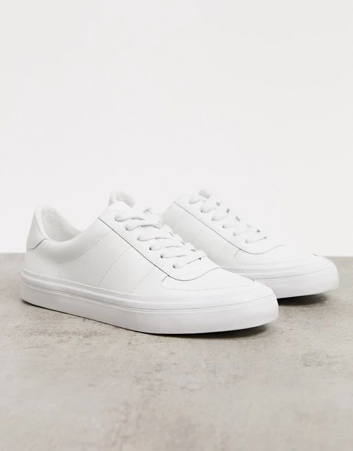 ASOS DESIGN Dayna leather lace up sneakers in white | ASOS (Global)