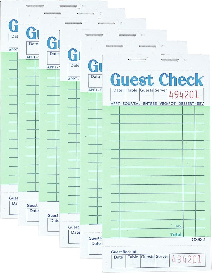Budgenix 6 Pack Guest Checks Server Note Pads, 300 Orders, Green Guest Check Pads with Bottom Rec... | Amazon (US)