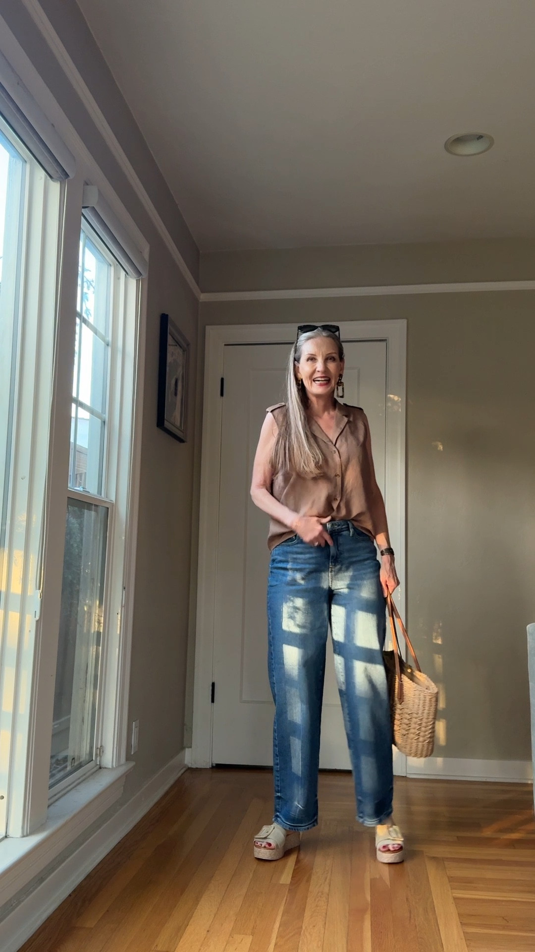 Cute and effortless spring/summer outfit. #casualootd #grwm #styleover50 #casualootd #sandals #linen #comfyjeans Size down 1 size in jeans.

#LTKMidsize #LTKSeasonal #LTKOver40