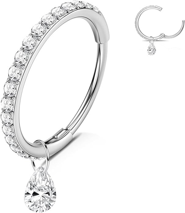 WBRWP 316L Stainless-Steel Piercing-Ring Hinged Nose-Rings-Hoop with Zircon/Opal 14G 16G 18G 20g ... | Amazon (US)