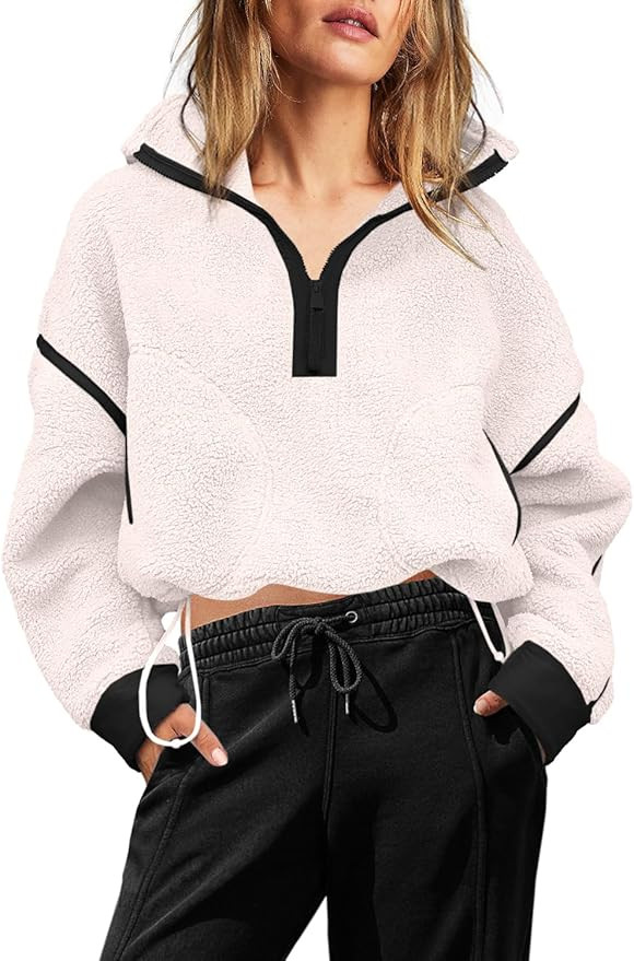 Yanekop Womens 1/2 Zip Up Sherpa Pullover Fuzzy Fleece Sweatshirt Fluffy Lapel Outerwear with Poc... | Amazon (US)