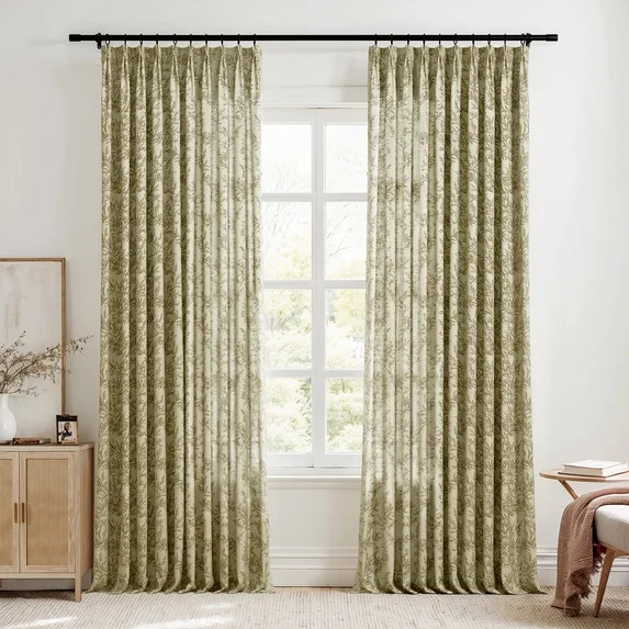 TWOPAGES Pinch Pleat Curtain 26 X 96 Inches Long 1 Panel Light Filtering Linen Blend Leaves Print... | Walmart (US)