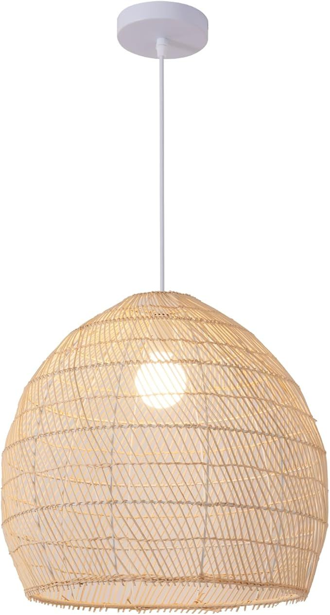 1-Light Rattan Pendant Light,Hand-woven13.87" Rattan Hanging Light,for Kitchen Island Restaurant ... | Amazon (US)