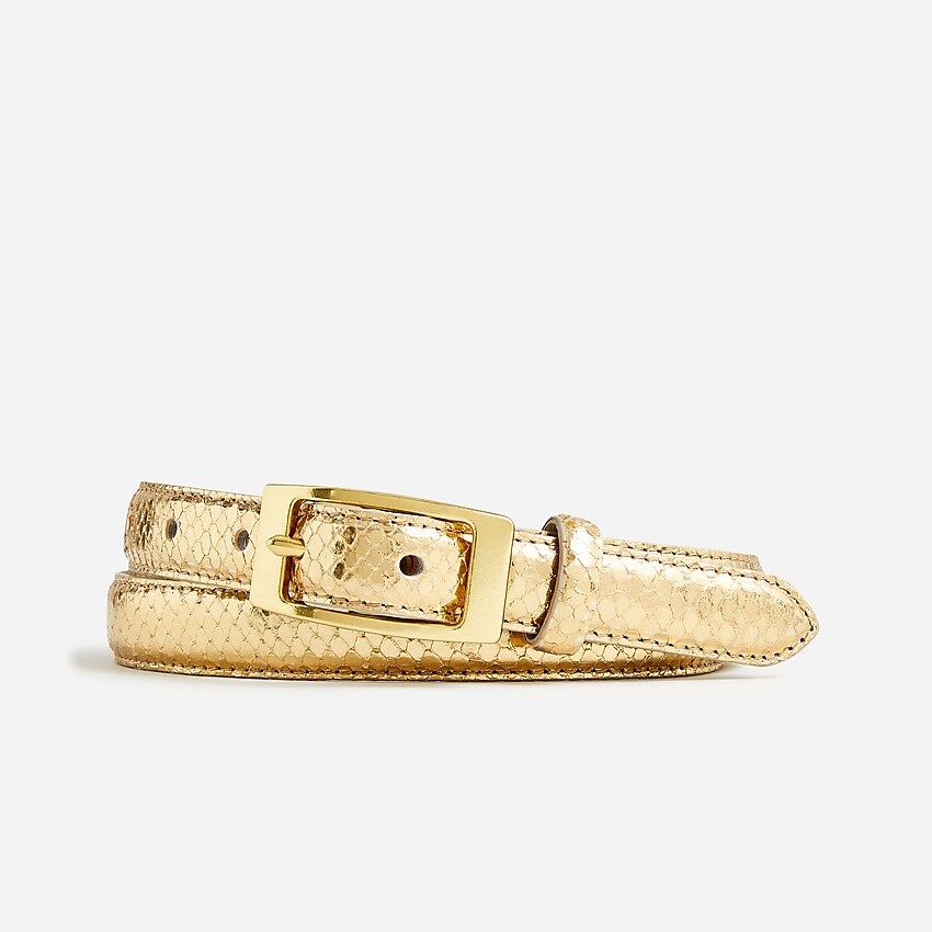 Skinny belt in snake-embossed metallic leather | J.Crew US