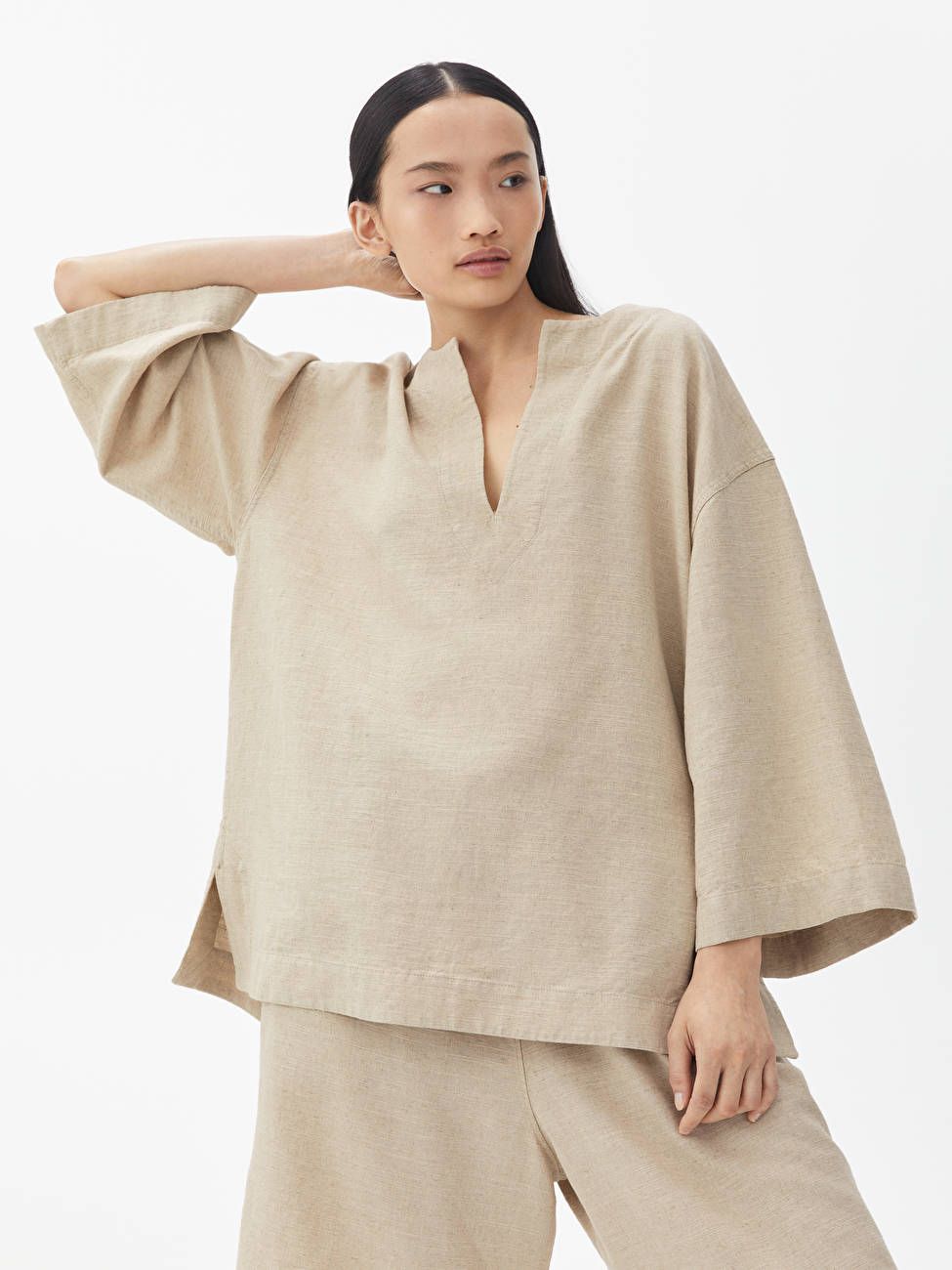 Textured Linen Blend Shirt - Beige - Shirts & blouses - ARKET GB | ARKET (US&UK)