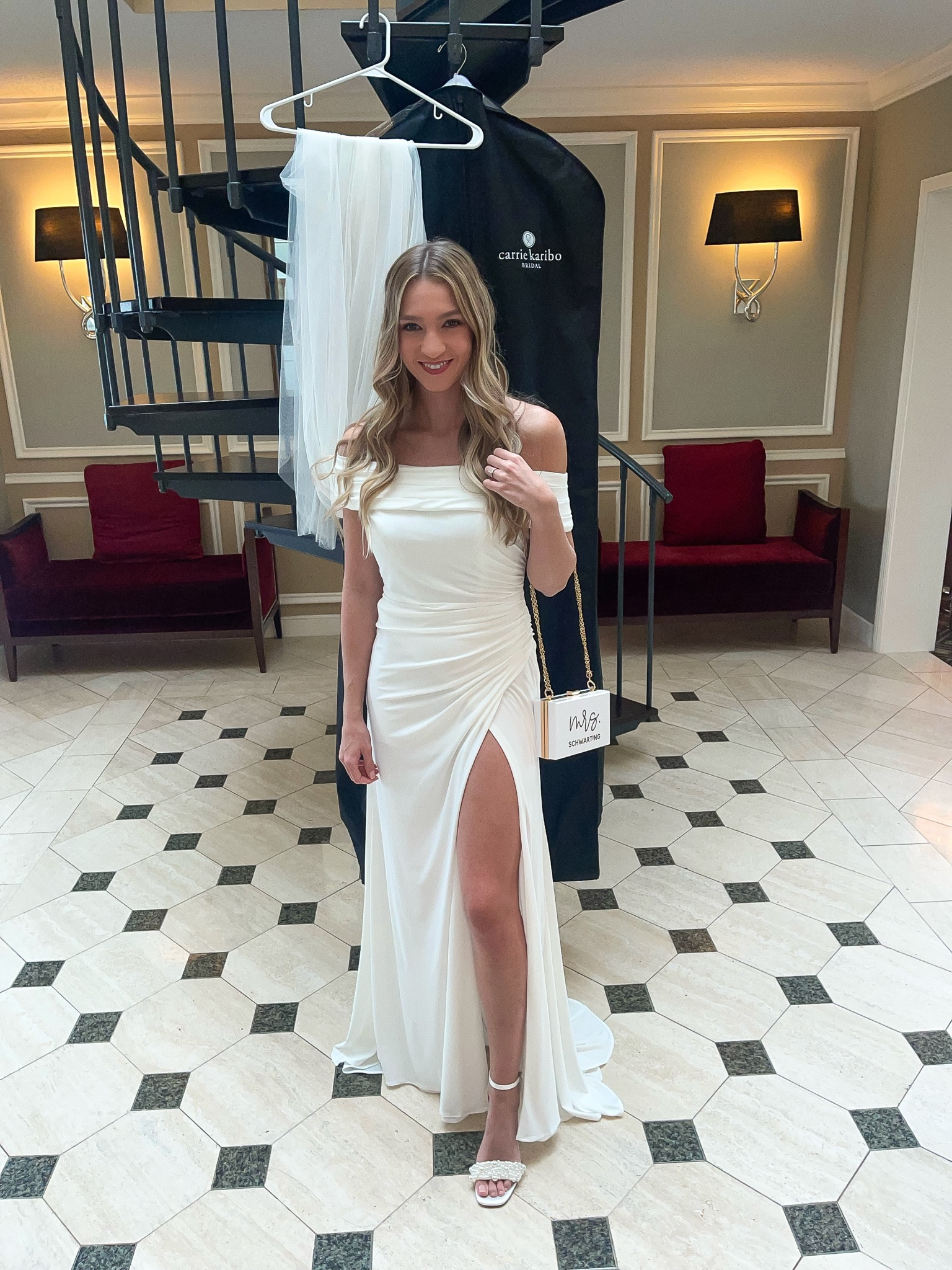 The best white rehearsal dinner dress from Mac Duggal to start the perfect wedding weekend! Loved these pearl heels for a fun texture piece! 

#LTKwedding