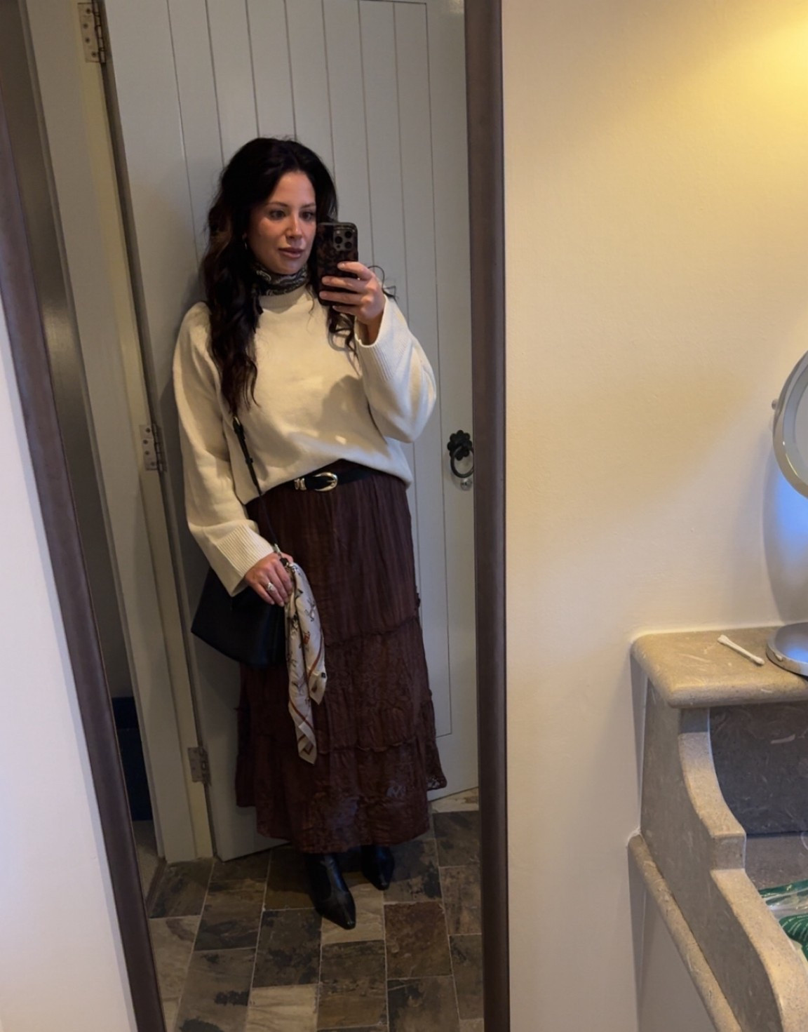 Dinner outfit! Loved adding scarves around my neck, onto my purse and around my waist to add another element to the outfit on this trip! Skirt is old from country outfitters! 

#LTKStyleTip #LTKTravel #LTKSeasonal