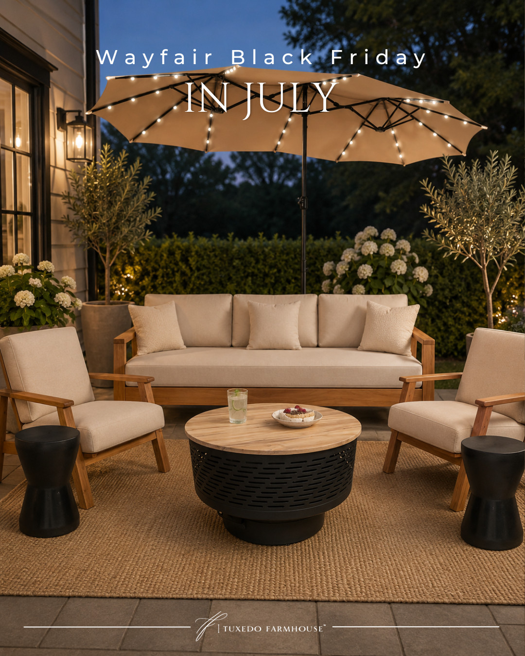Wayfair’s Black Friday in July is the perfect time to refresh your outdoor space! This timeless patio set, lighted umbrella, and fire pit table create the coziest spot for relaxing or entertaining all season long. If these pieces are on your wish list, now’s the time to grab them before the best deals disappear.

#LTKHome #Wayfair #BlackFridayInJuly #PatioDecor #OutdoorLiving #BackyardStyle #OutdoorFurniture #SummerHome 

 #LTKSeasonal #LTKHome #LTKSaleAlert