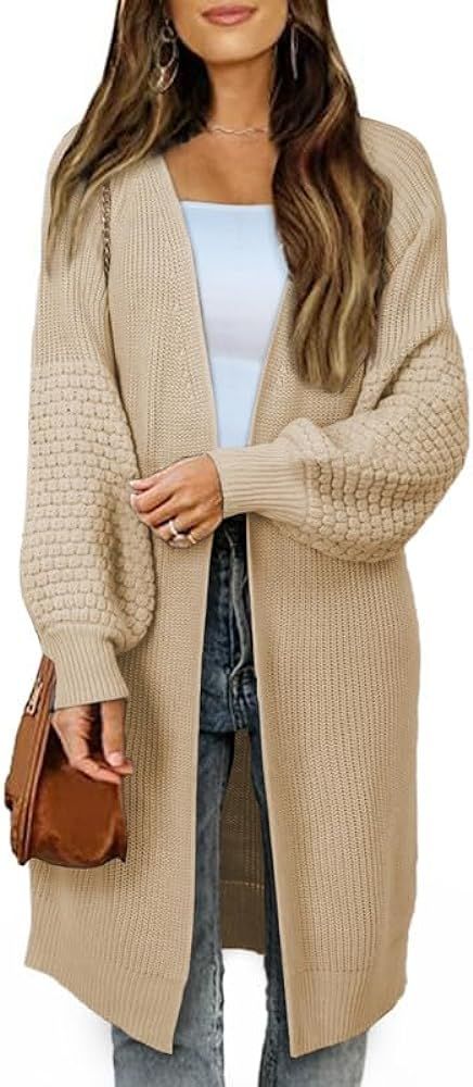 Dokotoo Women's 2023 Fashion Casual Open Front Long Sleeve Chunky Cable Knit Cardigans Sweaters O... | Amazon (US)