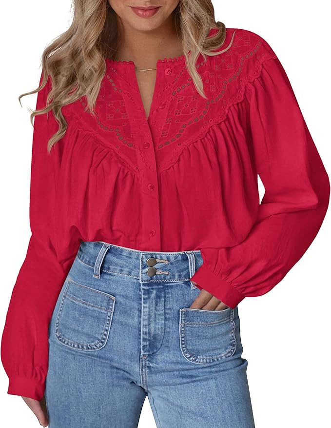 BTFBM Blouses for Women Dressy Casual Fall Clothes 2025 Lace Long Sleeve Tops Lightweight Spring ... | Amazon (US)