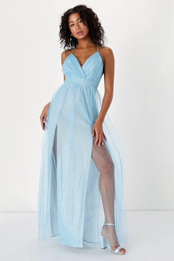 Enchanting Allure Light Blue Sparkly Tulle Maxi Dress | Lulus
