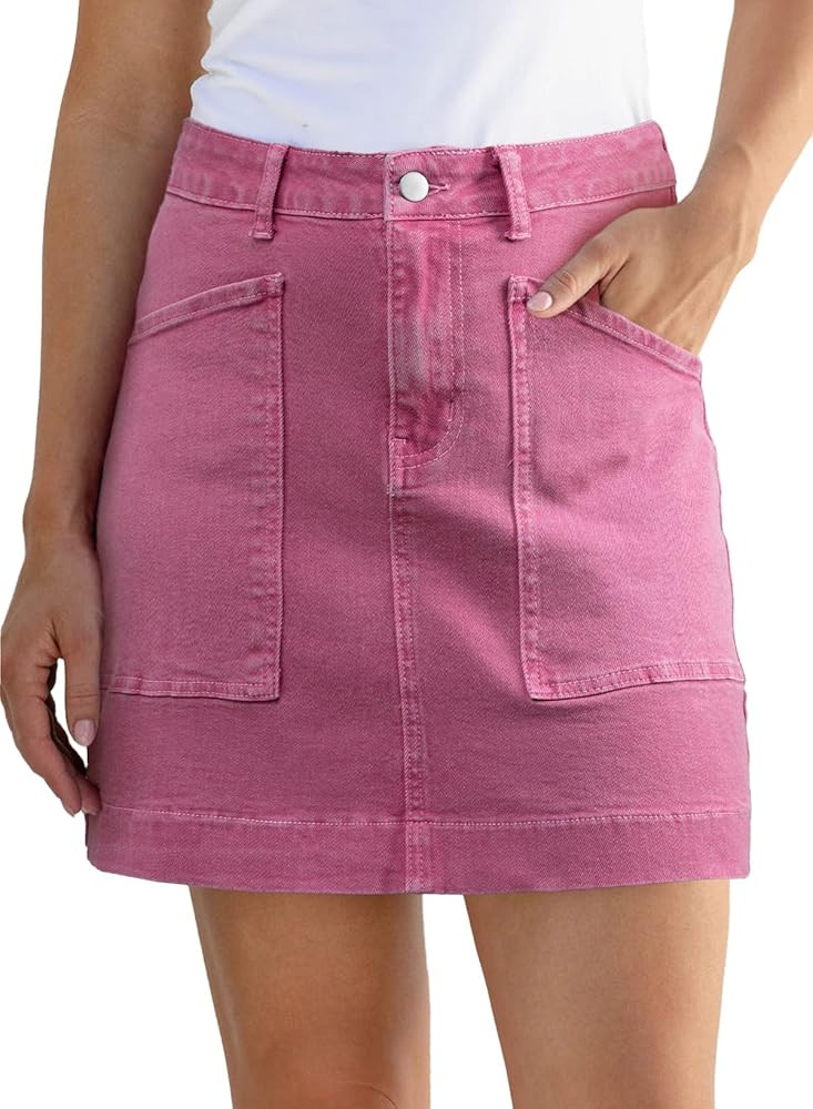 Sidefeel Women's Jean Skirt High Waisted Stretch Casual Summer Zimbaplatinum Denim Skirt with Poc... | Amazon (US)