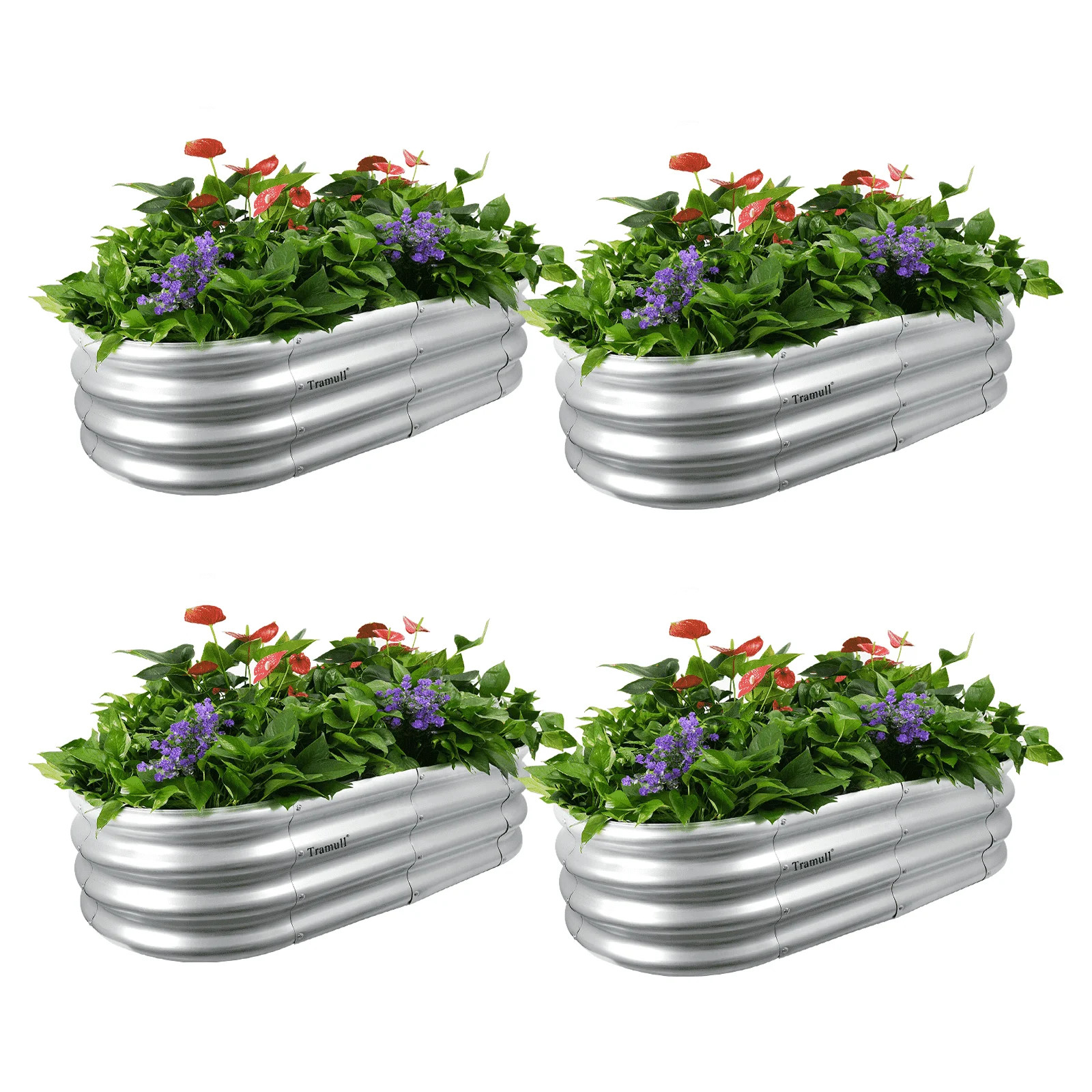 TRAMULL 4 Pack 4*2*1FT Raised Garden Bed Kits, Outdoor Oval Metal Galvanized Ground Planter Garde... | Walmart (US)