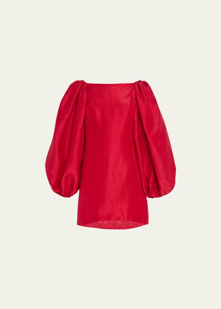 Azeeza Sana Balloon-Sleeve Silk Mini Dress | Bergdorf Goodman