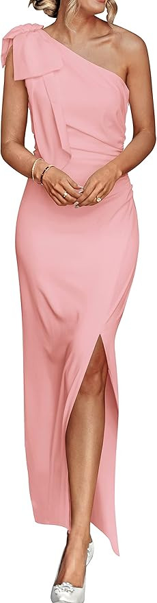 PRETTYGARDEN Women's Summer One Shoulder Long Formal Dresses Sleeveless Ruched Bodycon Wedding Gu... | Amazon (US)