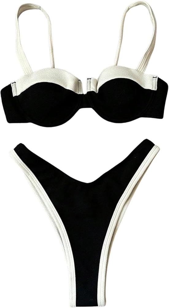 SOLY HUX Women's Color Block Bikini Sets 2 Piece Bathing Suits High Cut Cheeky Swimsuits | Amazon (US)