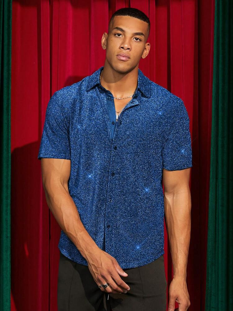 Manfinity BRENVOR Men Glitter Button Front Shirt | SHEIN