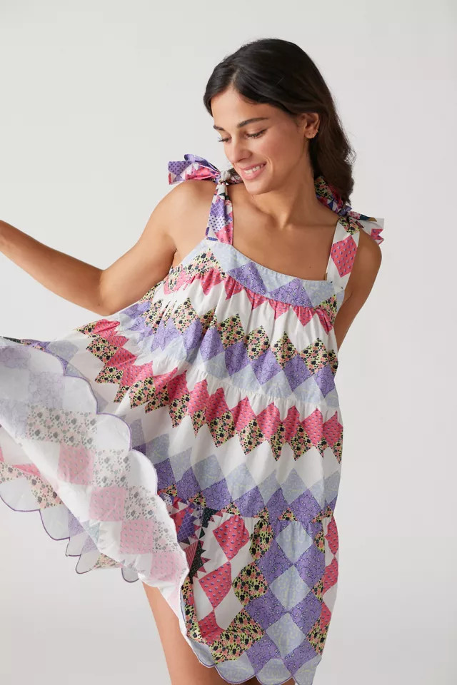 UO Megan Quilt-Print Mini Dress | Urban Outfitters (US and RoW)