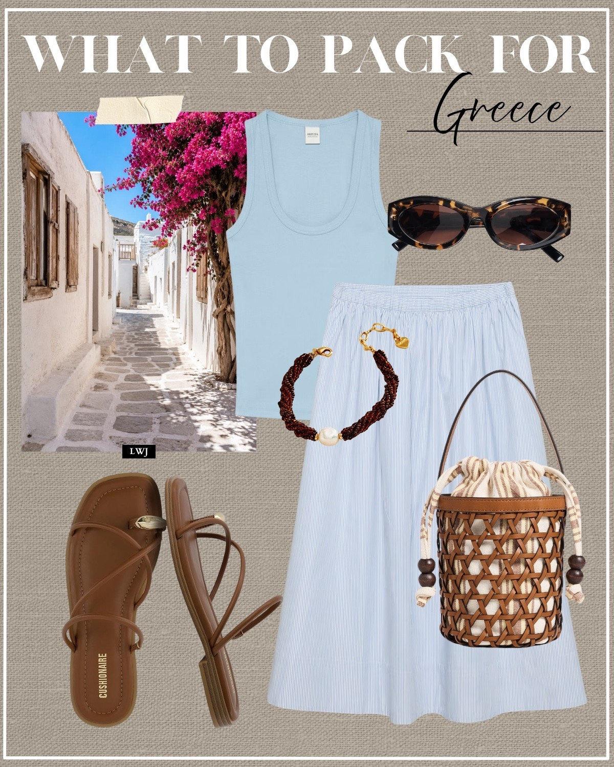 What to pack for Greece 

Summer travel / summer outfits / Greece outfits / light blue scoopneck tank top / light blue maxi skirt / strappy sandals / mini bucket woven purse / chunky bracelet / tortoise shell sunglasses

#LTKootd #LTKTravel