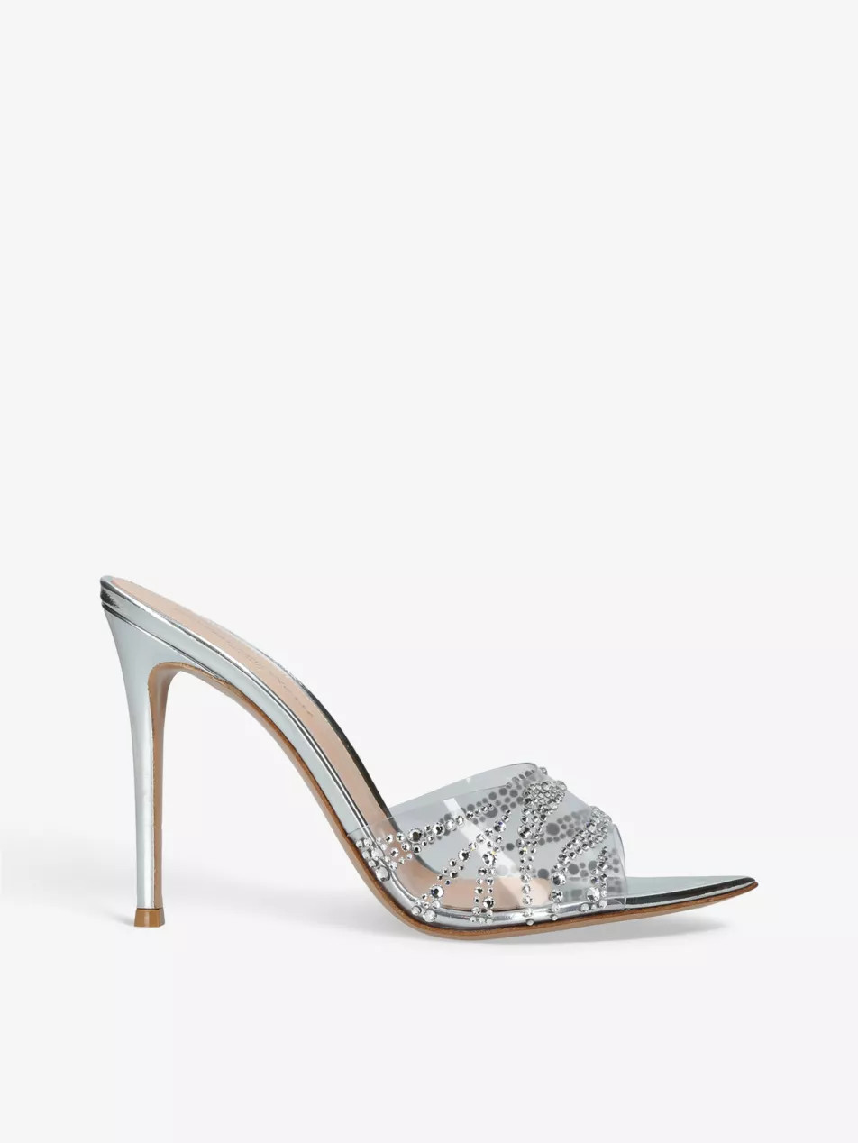 Plexi crystal-embellished woven heeled mules | Selfridges