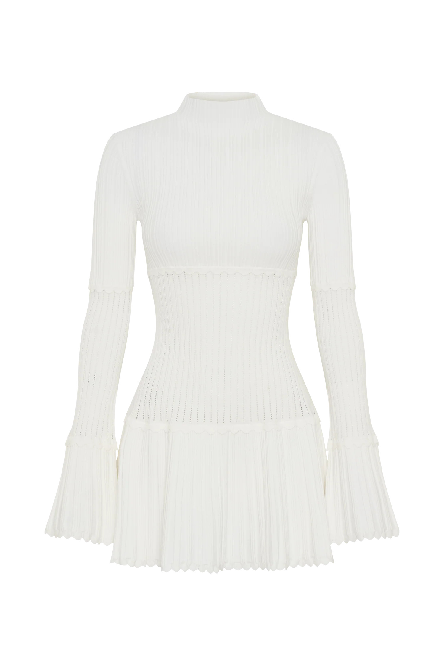 Adena Pointelle Knit Mini Dress - Ivory | MESHKI US