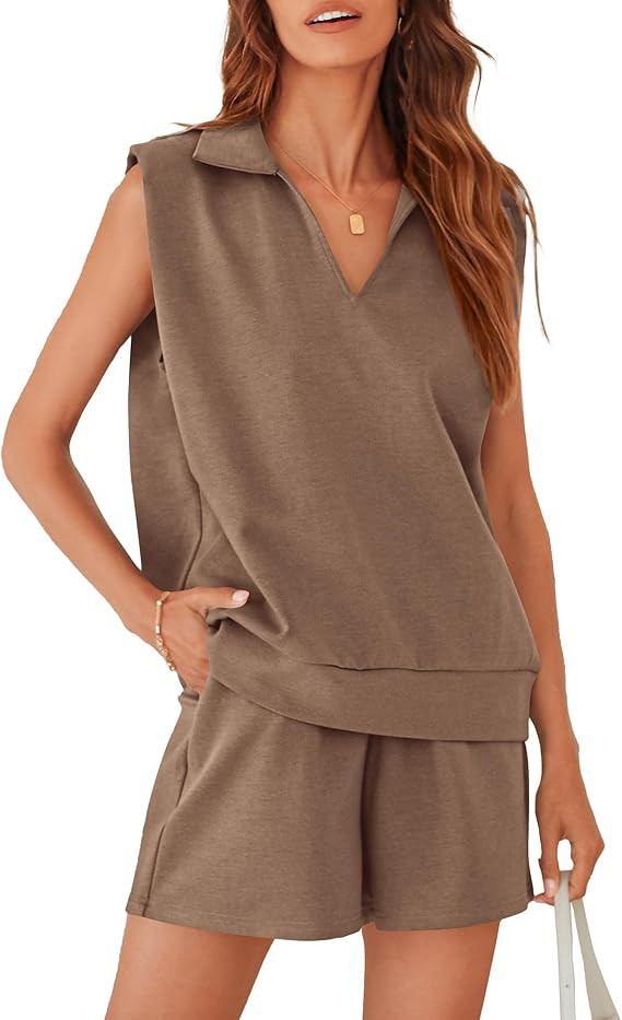 BTFBM Women's Oversized 2 Piece Outfits Sleeveless Sweatshirt Shorts Sets Casual Sweatsuit Tracks... | Amazon (US)