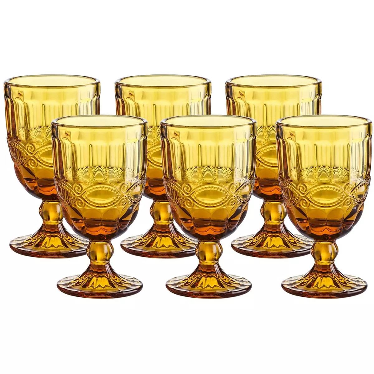 Whole Houseware 8.7 Oz Colored Amber Drinking Glasses Pressed Pattern with Stem Set of 6, Amber | Target